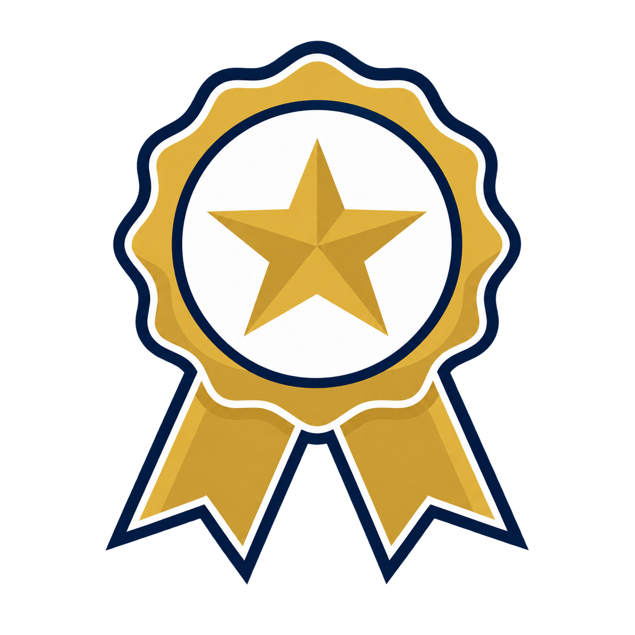 Gold star ribbon badge with navy and white trim
